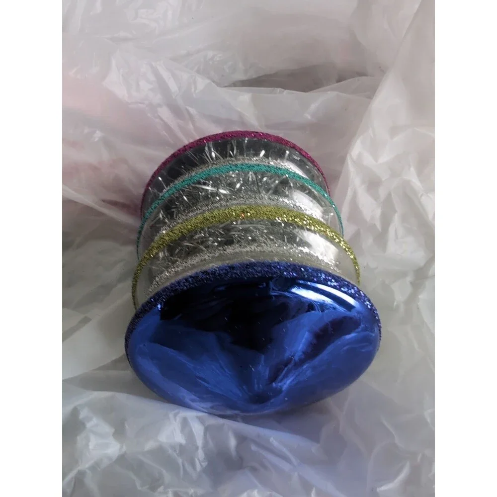 Christopher Radko Holiday Splendor Twist Spool Reflector Christmas Ornament BLUE